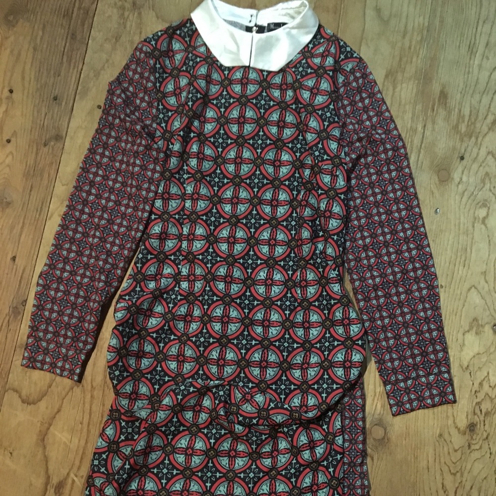 Retro style long sleeve print dress with collar